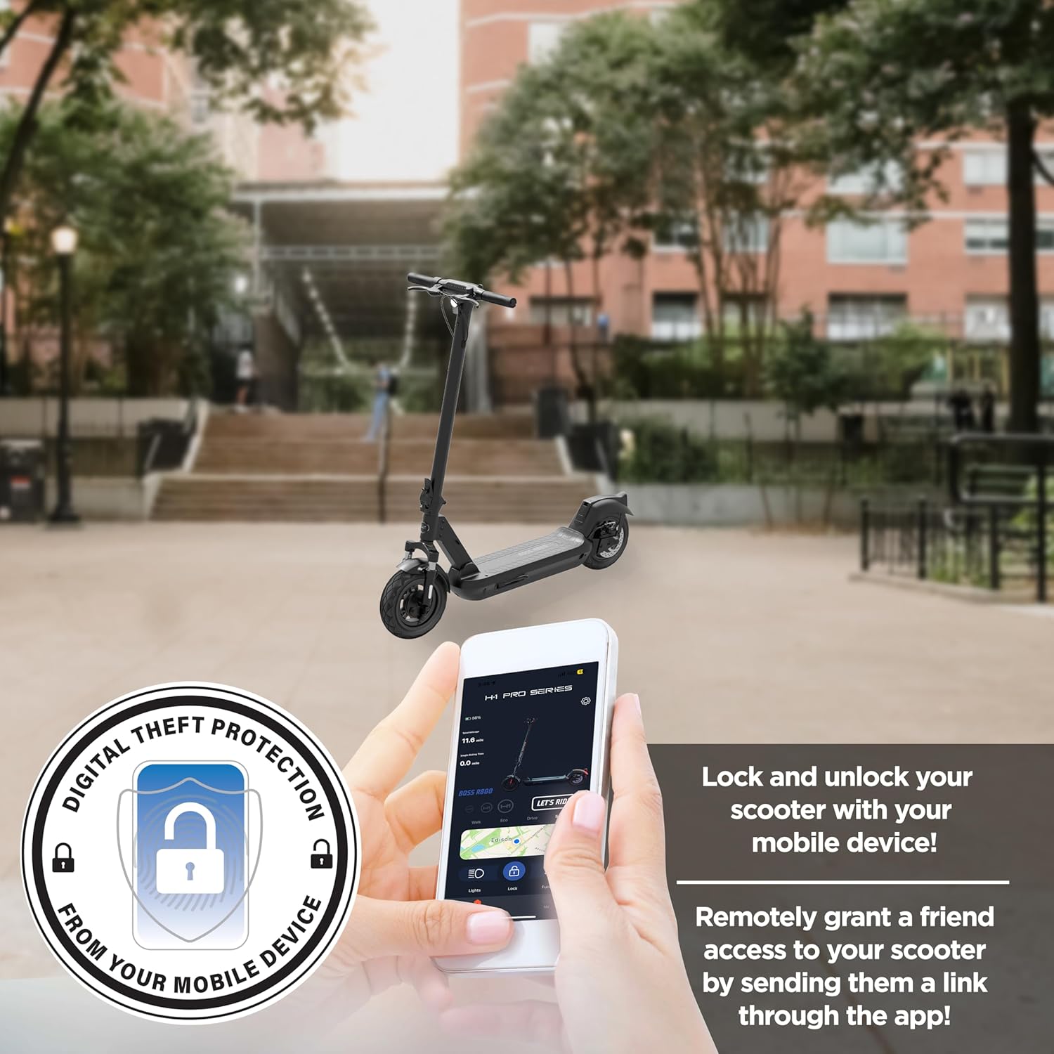 H-1 Pro Series Boss R800 Foldable Electric Scooter with 800W Motor, 24 mph Max Speed, 10” Self-Sealing Tubeless Tires, and 28 Mile Range