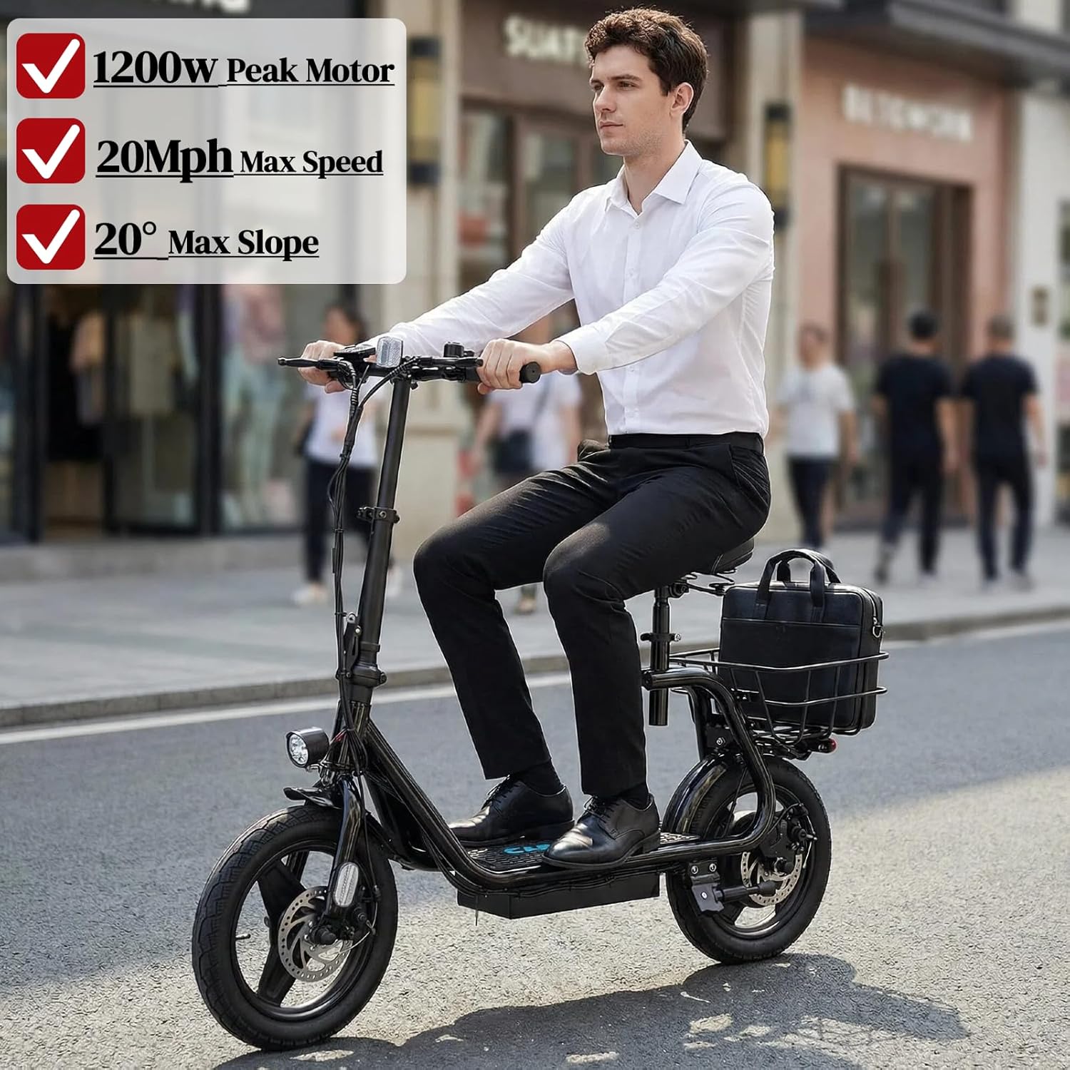 Caroma Electric Scooter with Seat for Adults, Max 30Miles Ranges&20Mph, 500/800/1200W Motor, 14/20