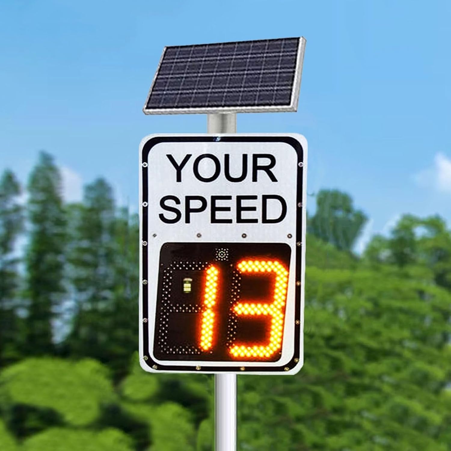 Flashing Solar-Powered Speed Limit Sign, Speed Display Radar Traffic Sign with Accessories, Road Sign for Tracking Speed and Warning, Adjustable for kilometers and Miles(60 * 90cm)