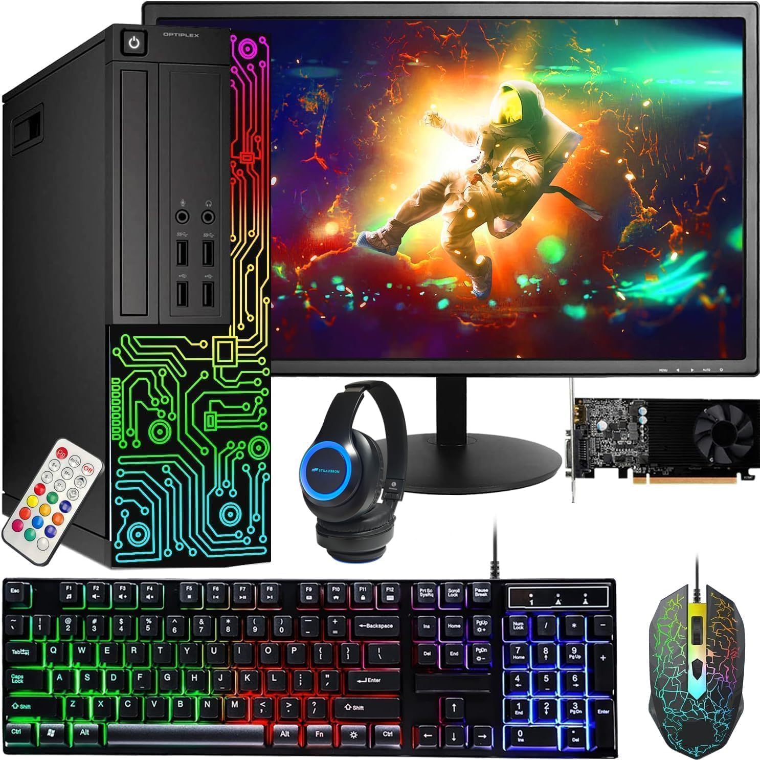 Dell RGB Gaming Desktop PC Computer, Intel Core i5 CPU, GeForce GT 1030 2G, 16GB RAM, 512GB SSD, 24 Inch HDMI Monitor, RGB Keyboard & Mouse & Headset, WiFi, Windows 11 Pro (Renewed)