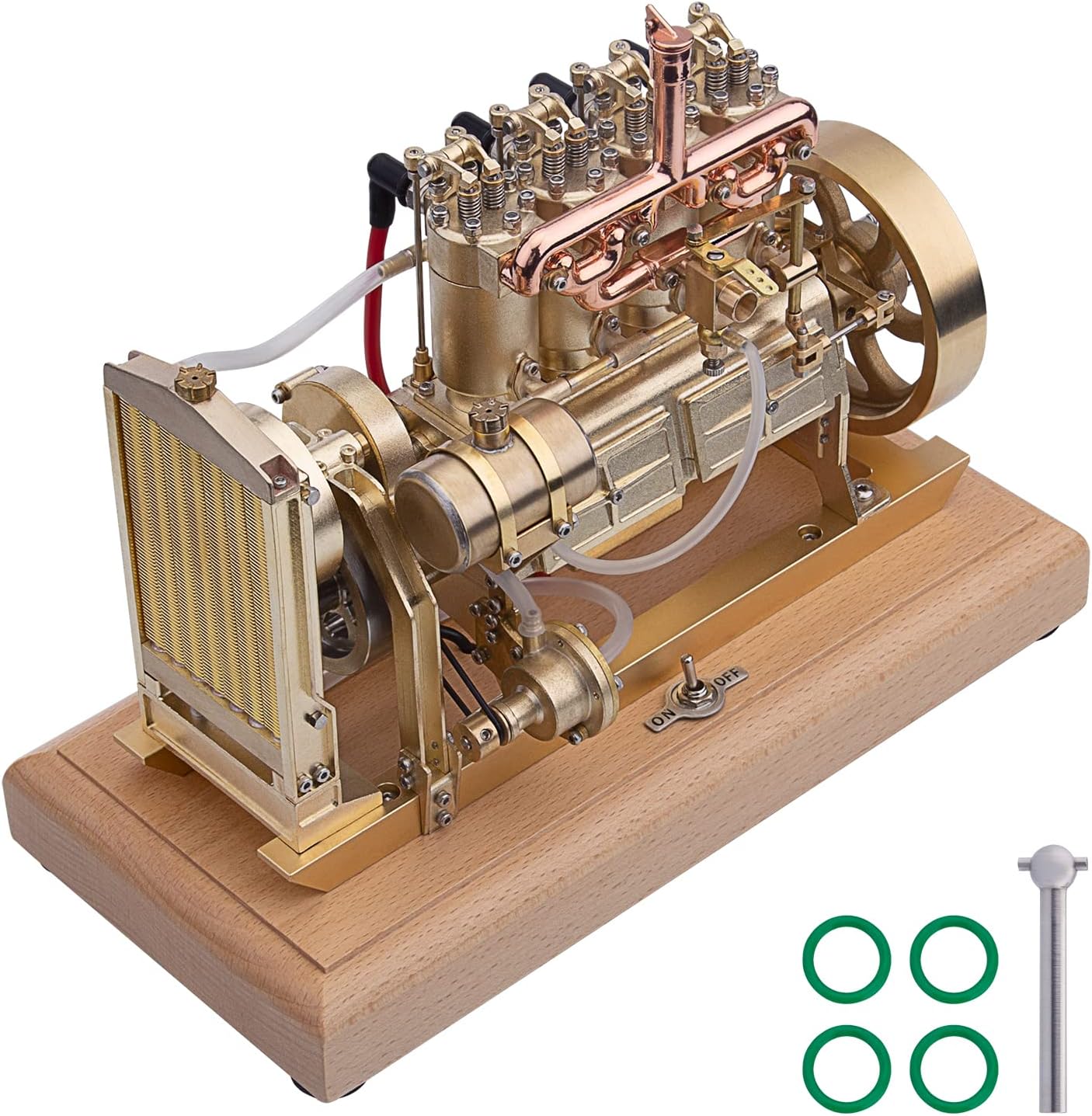 12cc Vertical Engine Model Kit, 4-Cylinder OHV Gas Engine Internal Combustion Engine, Tractor Engine Model with Mechanical Speed Limit Complete Water Circulatio,