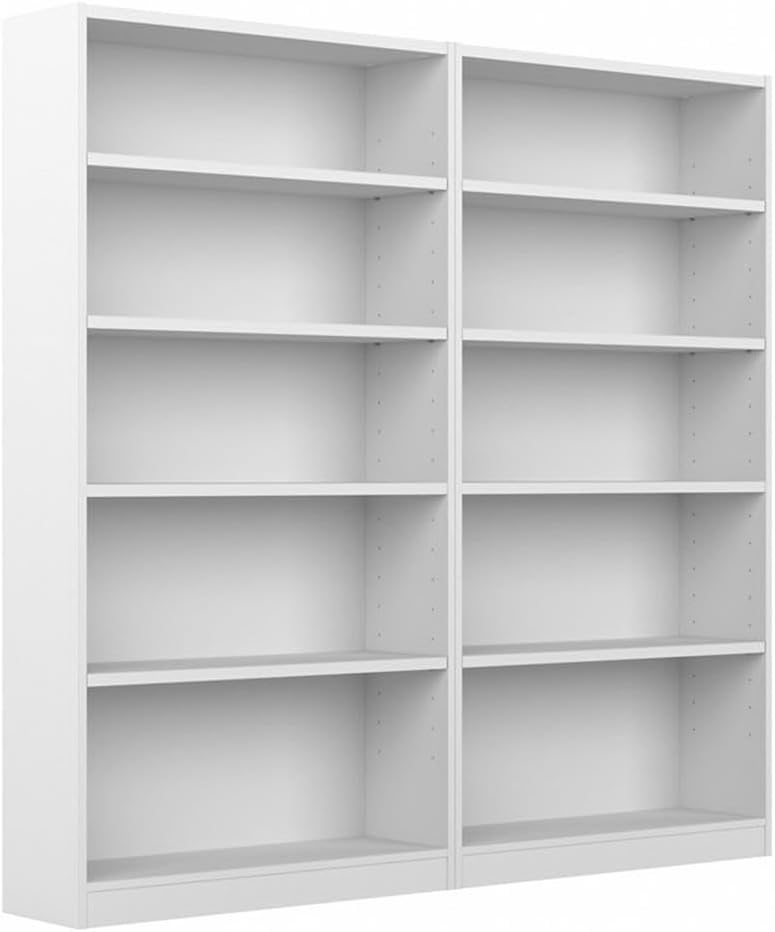 Pemberly Row Universal 5 Shelf Bookcase in Pure White (Set of 2)