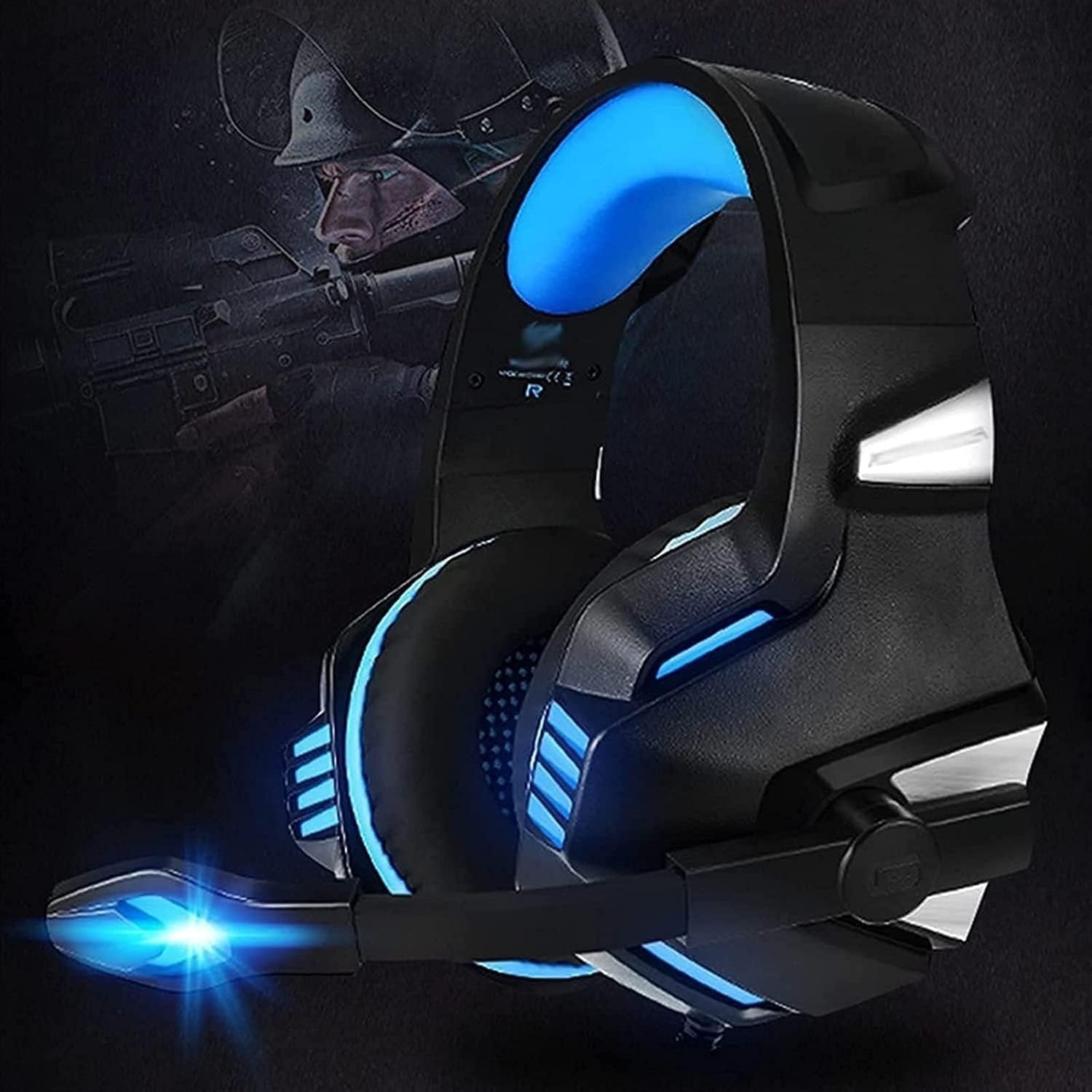 Gaming Headset for PS4,PC,Over Ear Gaming Headphones with Noise Cancelling Mic,LED Light, Bass Surround, Soft Memory Earmuffs for Laptop