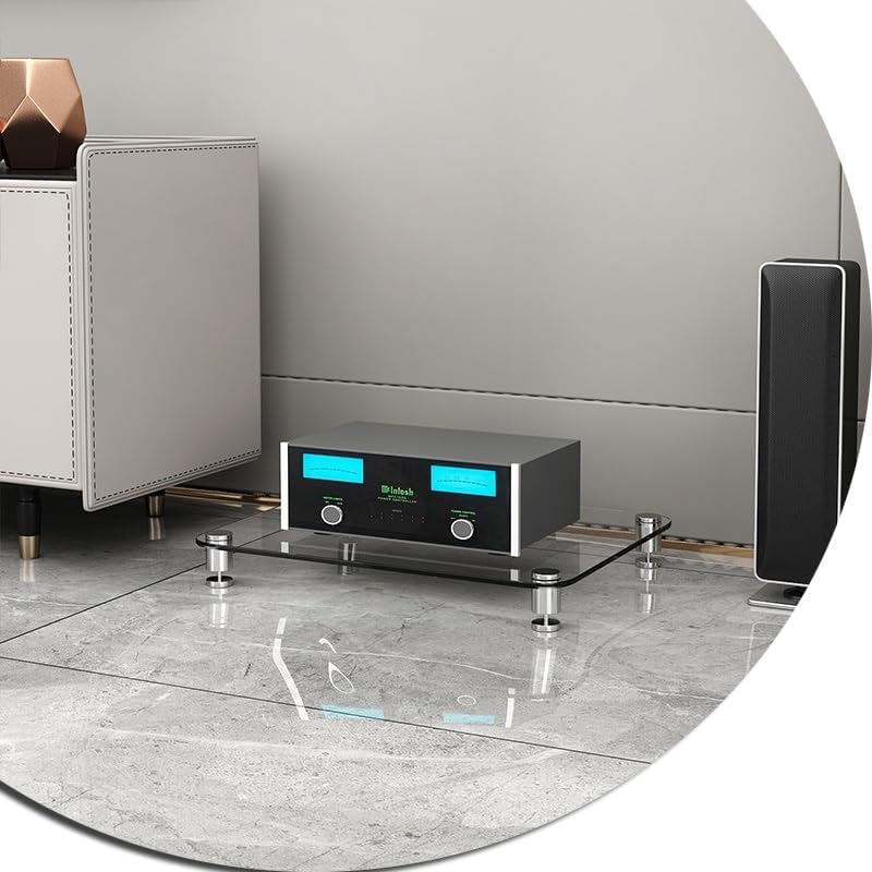 KGPGNYMYHA 4-Tier Glass Media Stand Audio Video Media Center Stereo Cabinet Audio Rack Tower Record Player Display Stand For Living Room Music Studio(Clear