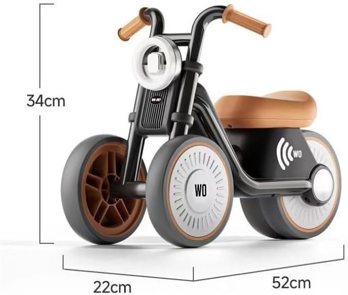 Wiggle Scooter Tricycle for Kids with No Pedal Silence Wheels Headlights Balance Bike Toy Birthday Gifts First Bike(Brown)