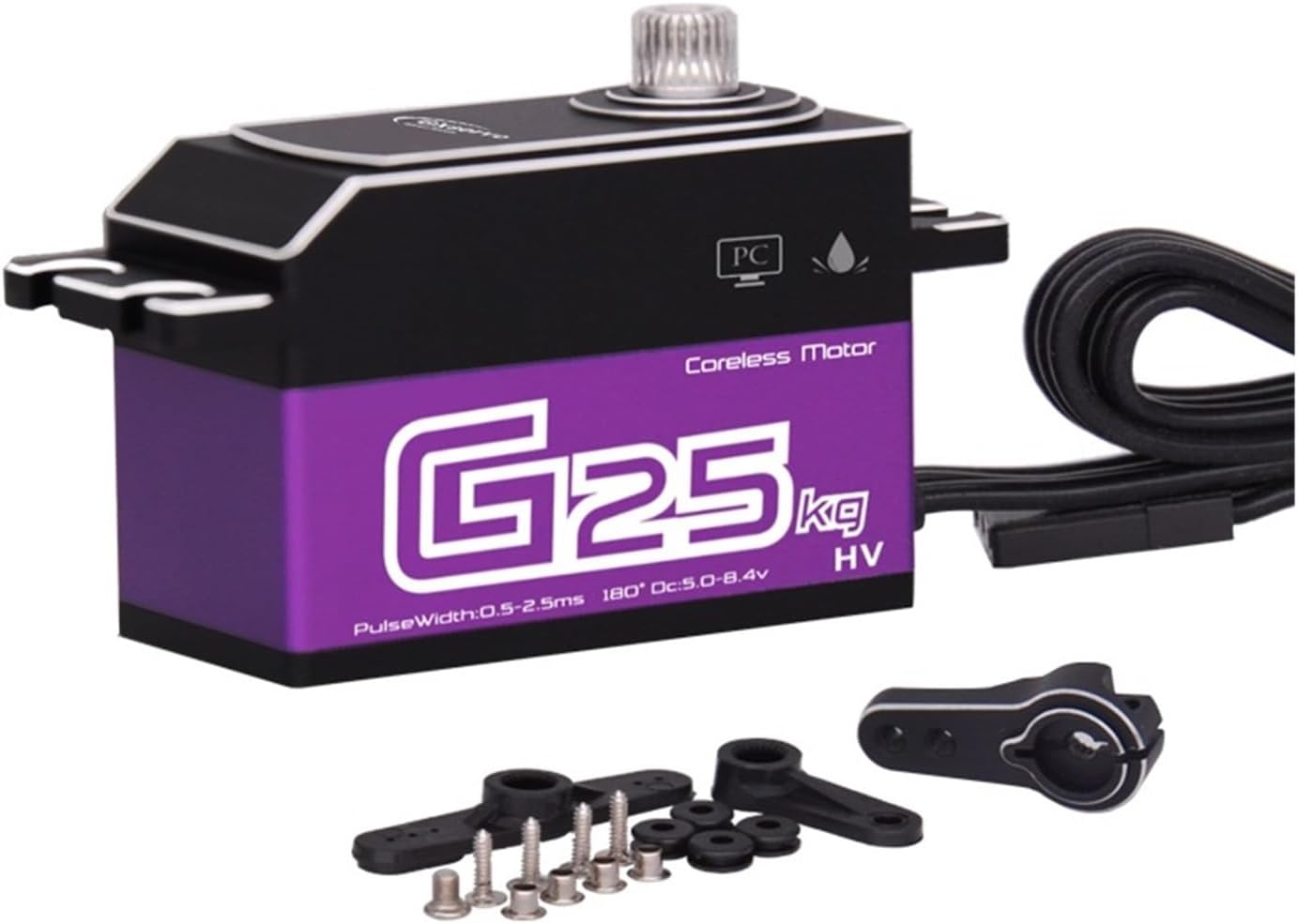 25KG Coreless Servo High Torque Aluminum Shell Metal Gear Waterproof 1:10 Short Body