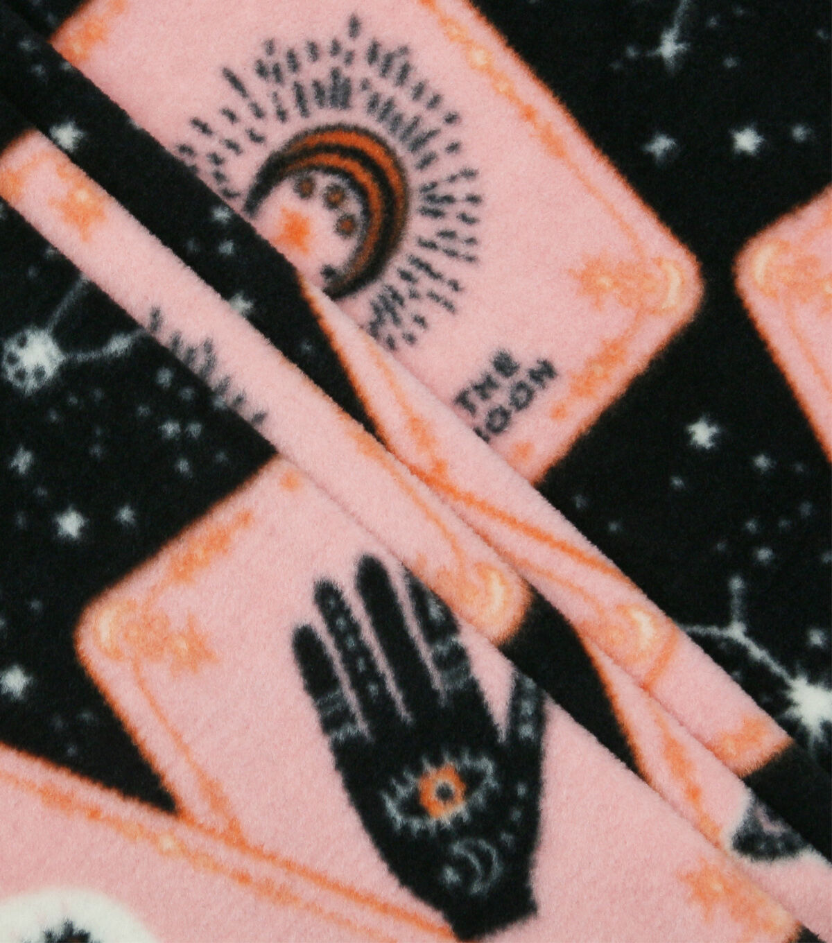 Orange Tarot Cards on Black Anti Pill Fleece Fabric