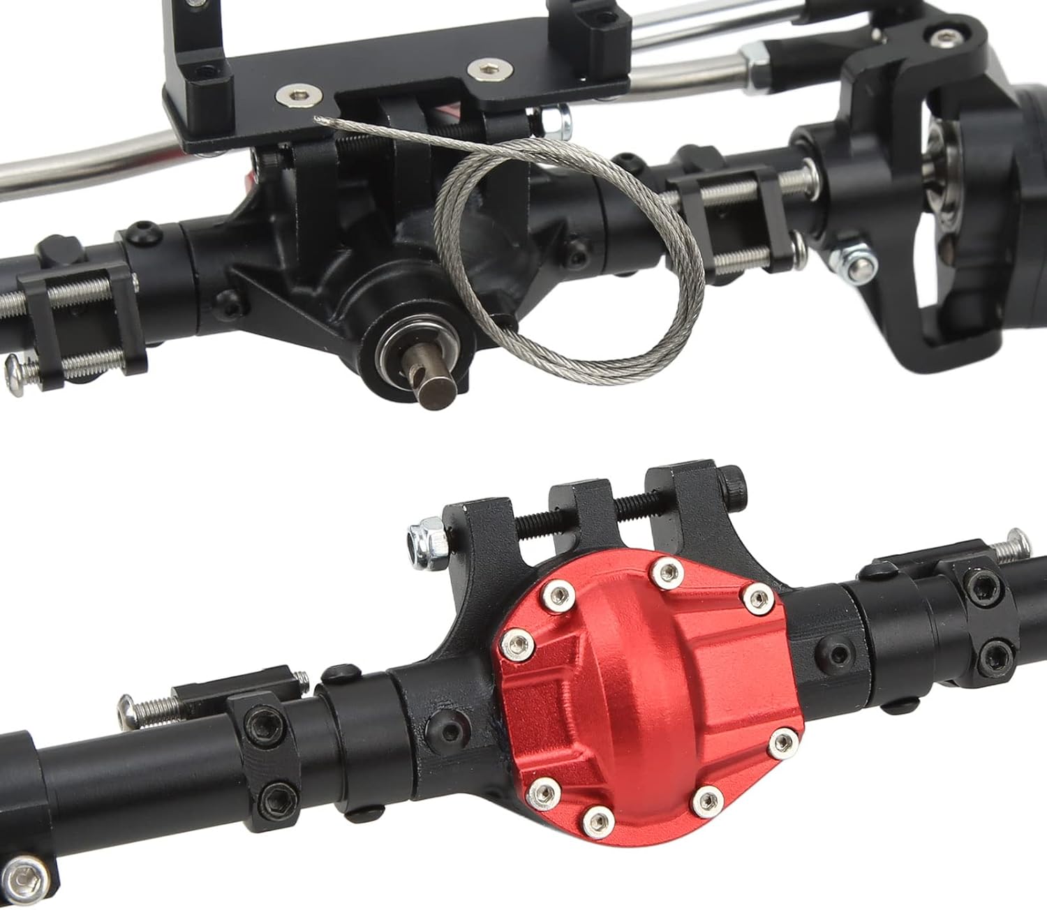 HEEPDD RC Vehicle Front Rear Axles Kit, Front Rear CNC Differential Locking Portal Axles Set for Axial SCX10 I II III 90046 90047 1/10 RC Car (Black)