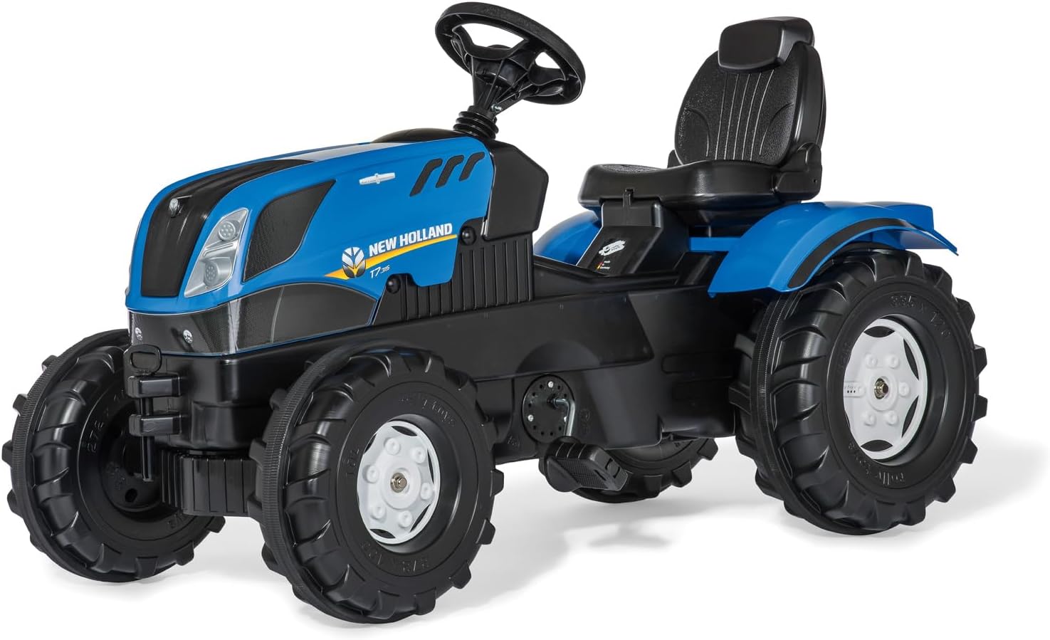 ROLLY TOYS rollyFarmtrac New Holland Tractor 601295 | Pedal Tractor with Motorised Bonnet to Open Seat Adjustment, Whisper Bicycle Tyre Chain Protector/3 Years, Blue, TÜV/GS geprüft