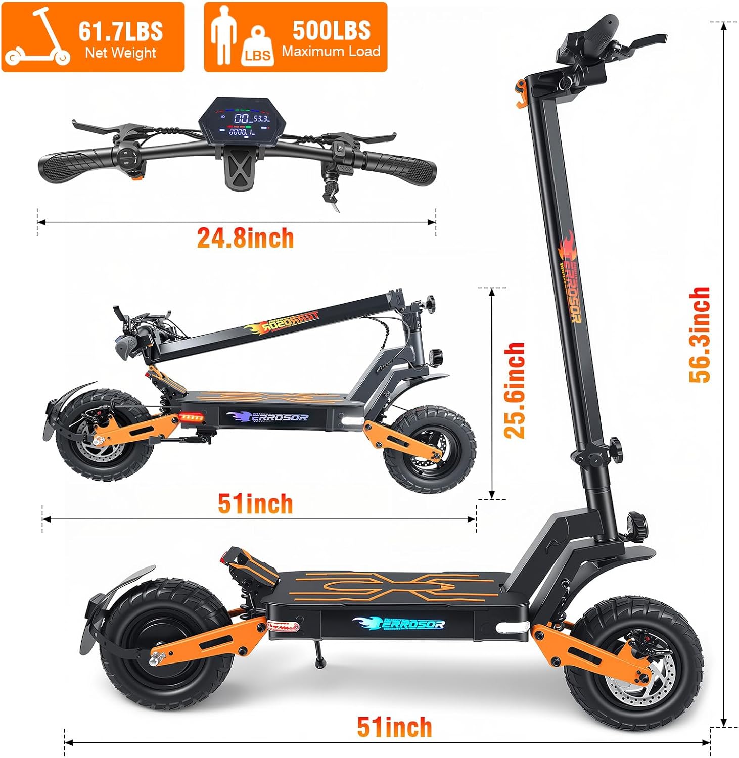 2000W Peak Electric Scooter for Adults, 35 Miles Long Range, 48V25AH Battery, 500 lbs Load Capacity, 11