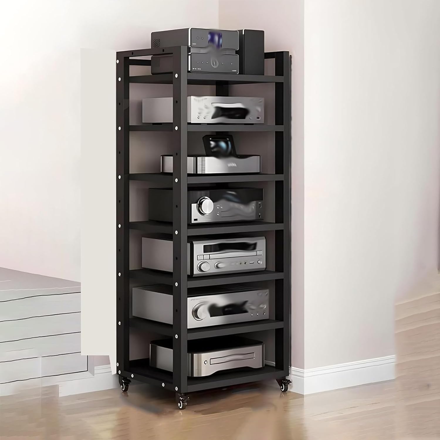 6-Tier Adjustable Corner Record Player Stand/AV Cabinet