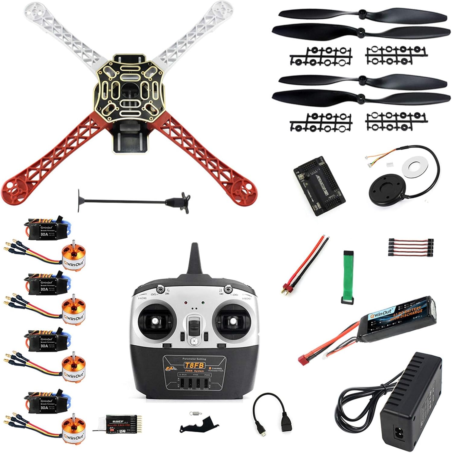 QWinOut F450 APM2.8 6M GPS DIY RC Drone Kit 450mm Frame RC Quadcopter 4-Axle UFO Unassembly Kit for Beginners (Full Set)