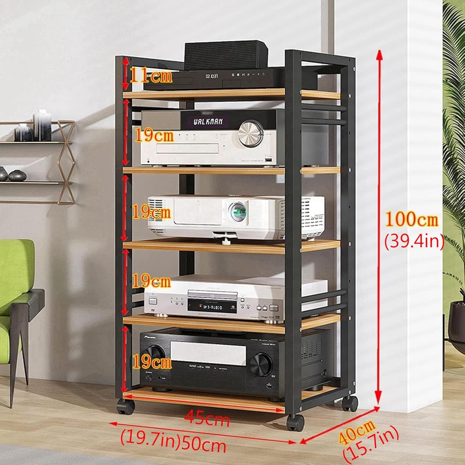 Movable Audio Stand Media Player Stand Adjustable Open Storage Rack Power Amplifier Equipment Cabinet Floor-Standing Multi-Function Shelf Cabinet