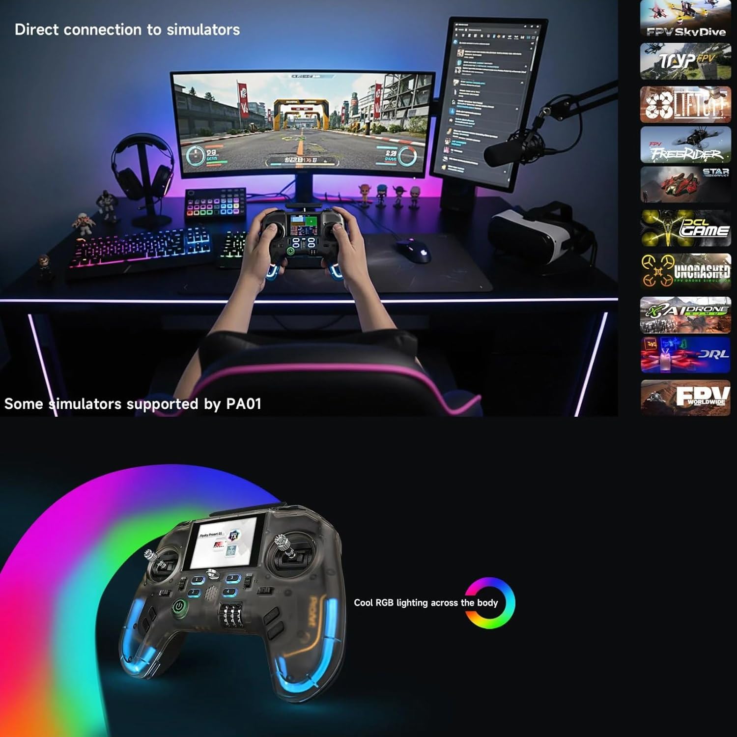 Flysky ProArt PA01 RC Transmitter, 2.4GHz, 18/32CH, 2.4'' IPS Screen, for FPV Drone/RC Helicopter/Airplane/Car/Boat