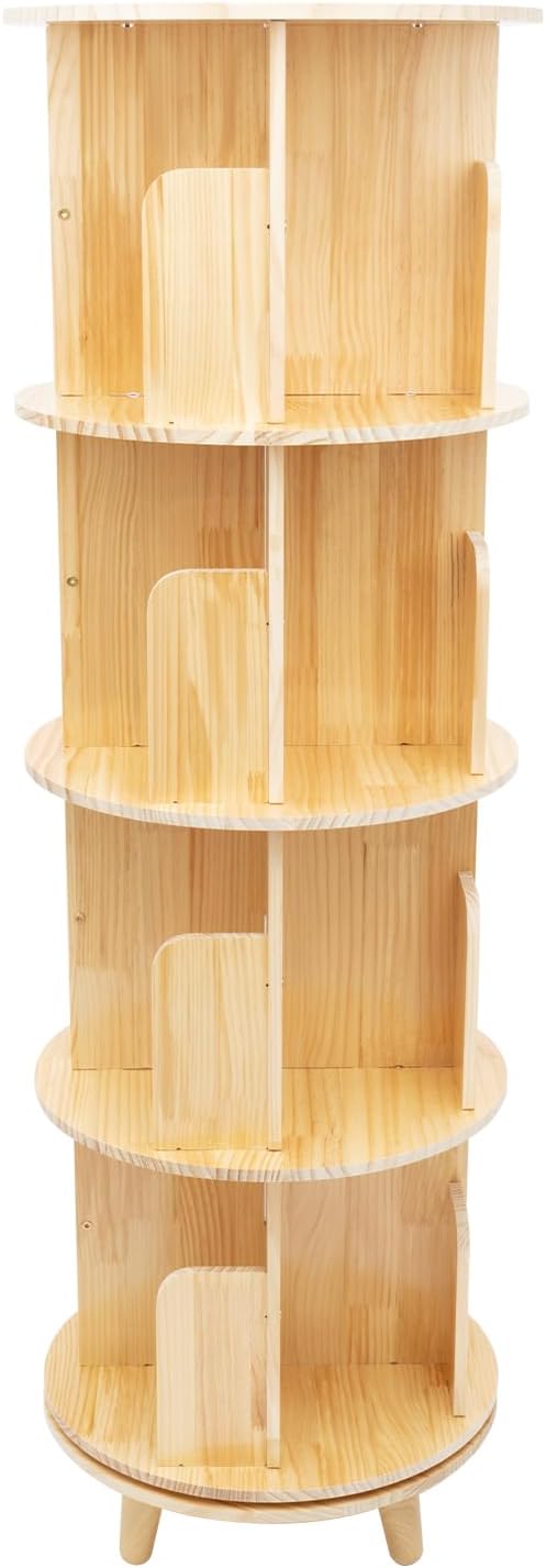 LyeXD 4 Tiers Rotating Bookshelf 360 Display Book Shelf,Wood Narrow Bookshelf Organizer, Multi-Functional Floor Stand Storage Rack for Bedroom,Living Room Home Office