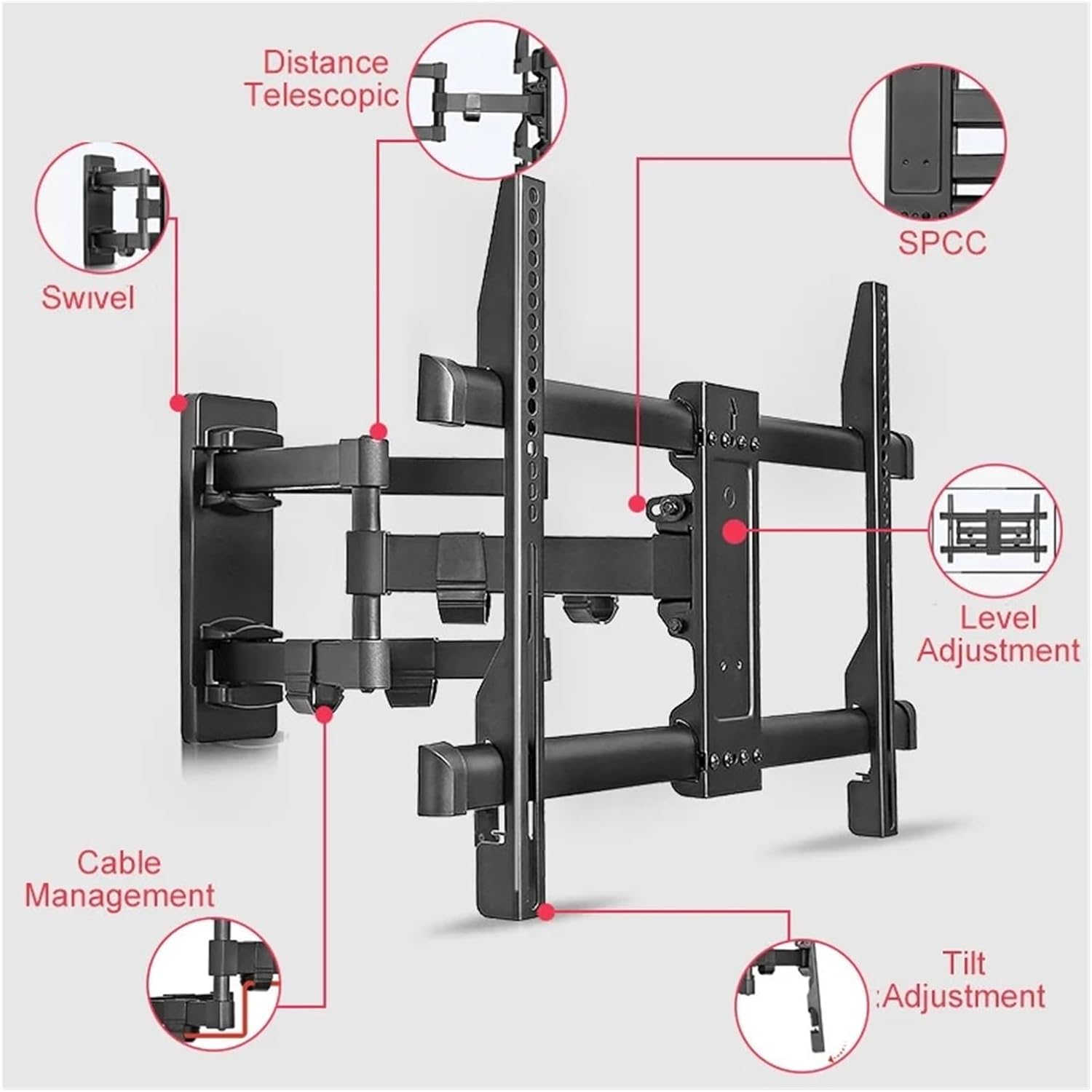 Full Motion Retractable LCD Stand TV Wall Mount Tilt-Swivel Wall Mount Bracket Adjustable Mounting Arm Fits Up to 32-70 Inches