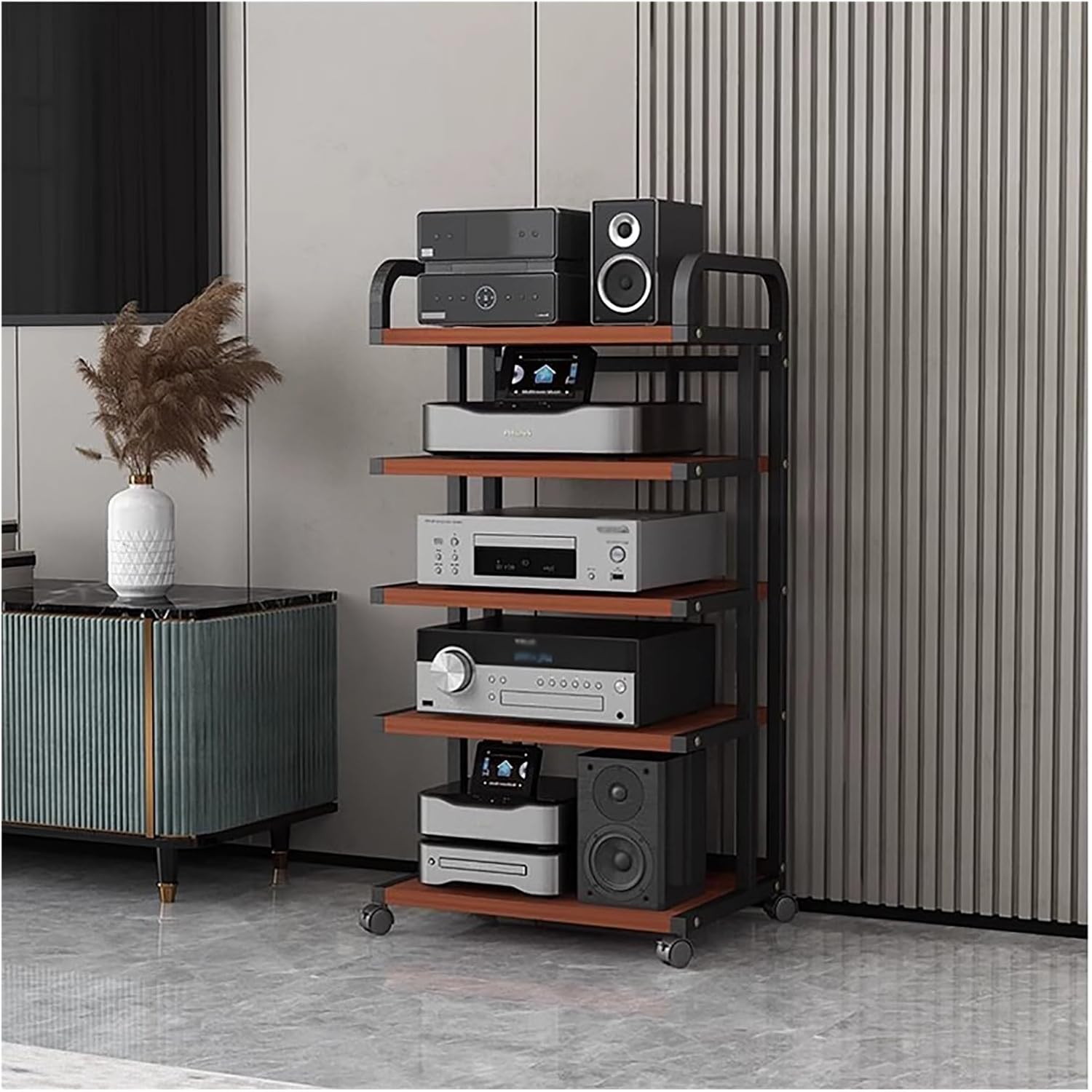 ELUKHT Audio Component Rack Tower Media Stereo Stand Equipment Shelf with Wheels