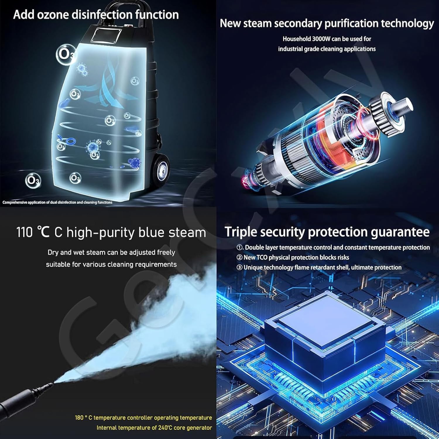 High-Temperature Steam Cleaner,Rapid Heating,Continuous High-Pressure Cleaning,Dry and Wet Steam,Equipped with Safety Protection,Highly Effective Stain Removal,Steam Flow Rate 120 ml/min Blue