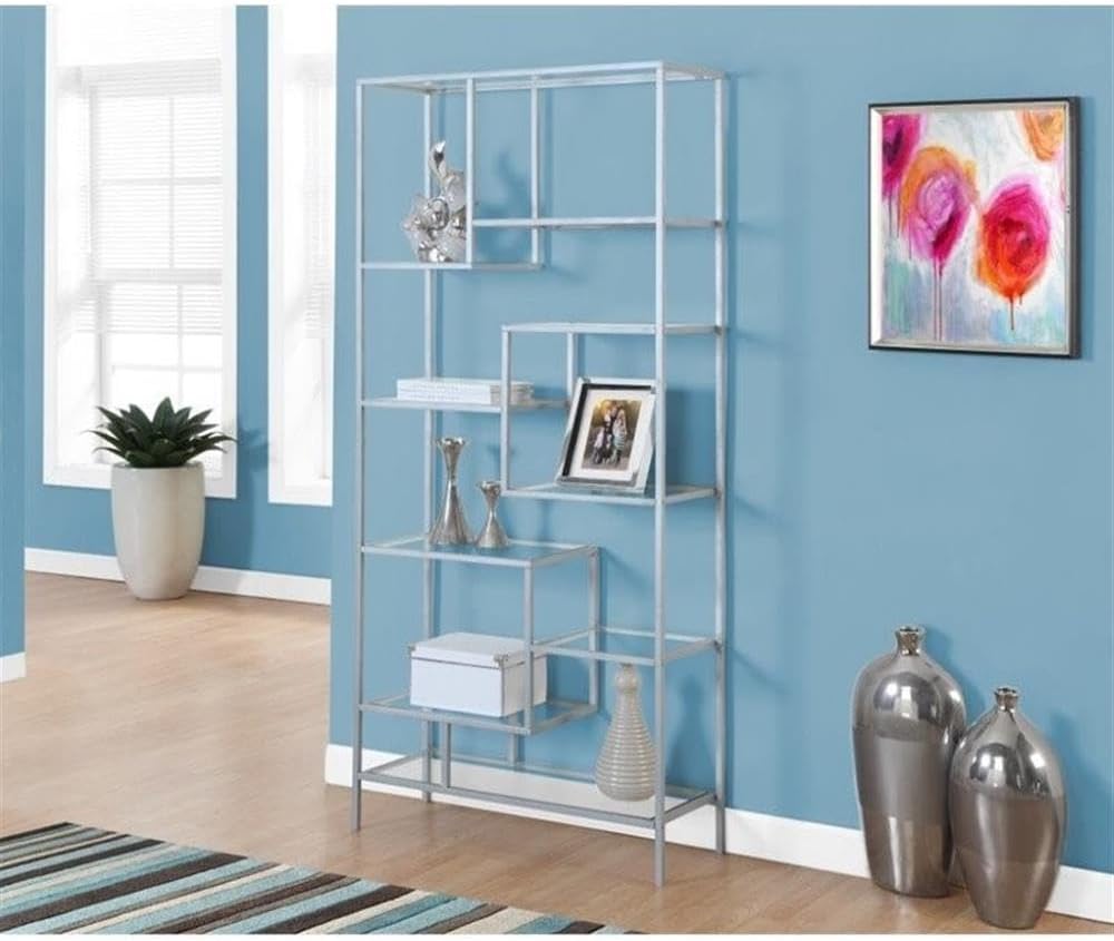 Home Square 2 Piece Modern Metal Bookcase Set in Silver Finish