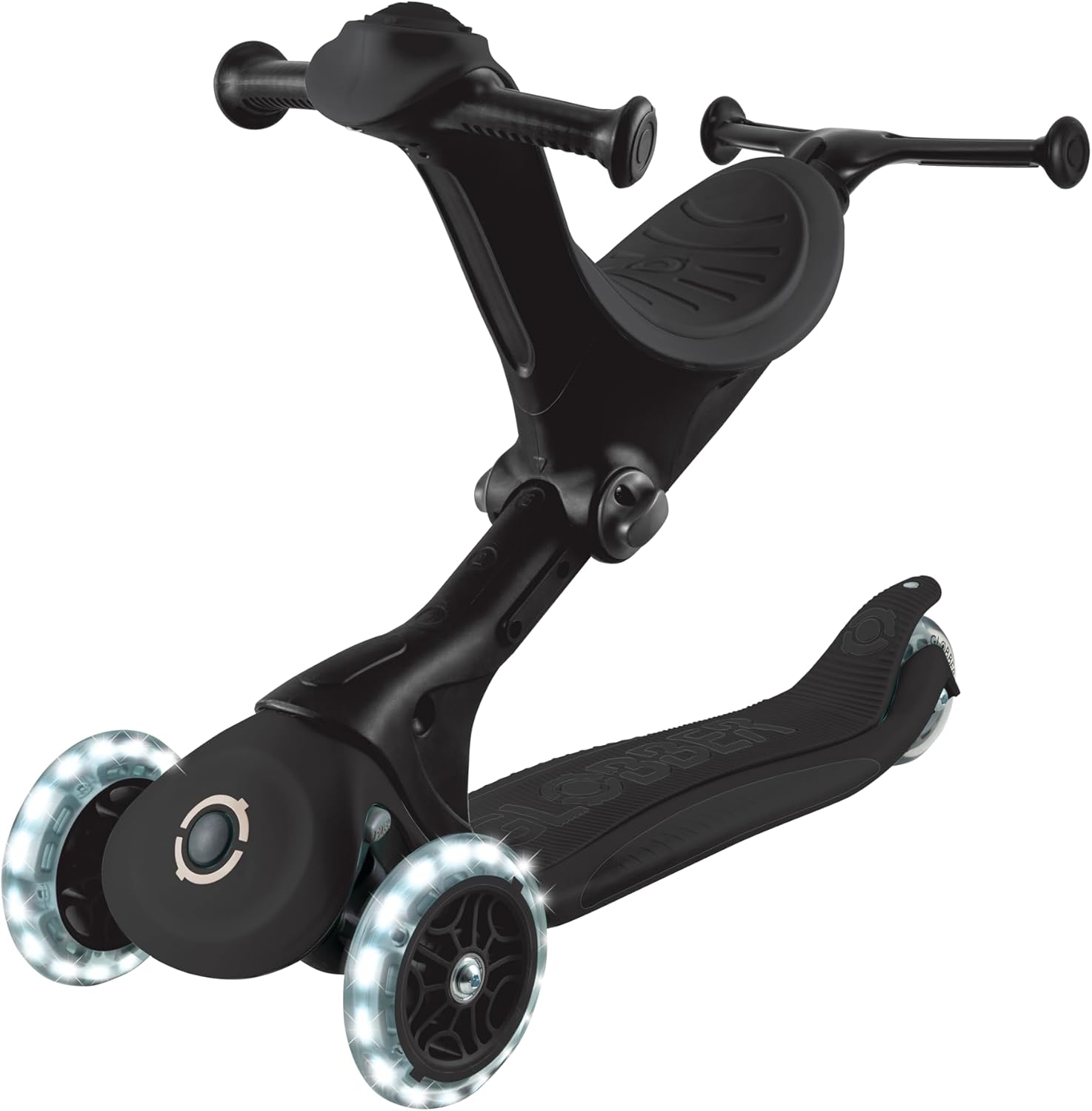 GLOBBER GO-UP Deluxe Lights - 3 in 1 Tricycle, 120/80 mm, ABEC 9, 3 Wheels, Height Adjustable, LED Light Wheels