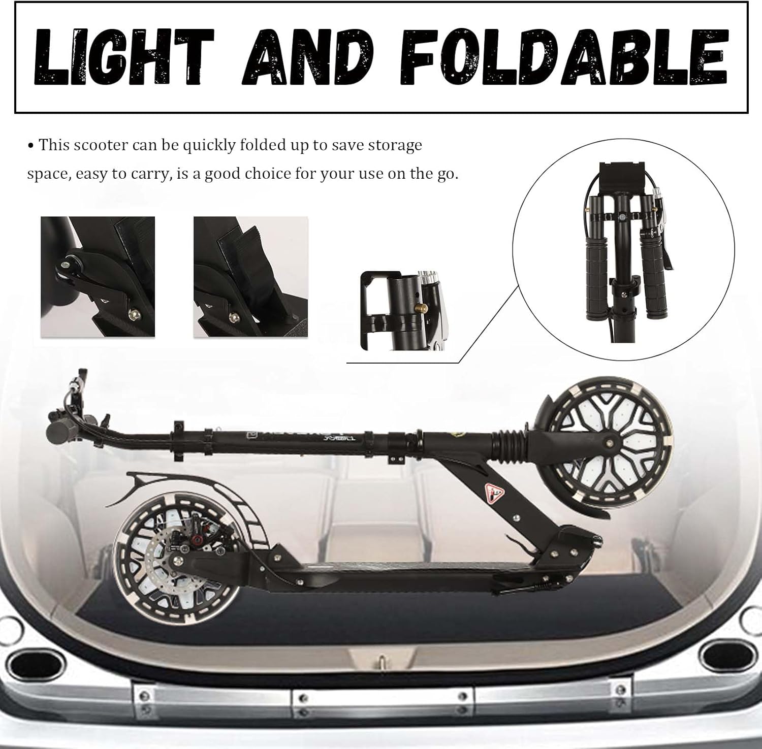 Folding Scooter for Adults, Commuter Kick Scooter 300 lbs Capacity, Big Wheels Scooters for Kids 8 Years and up, Adjustable Height, Aluminum