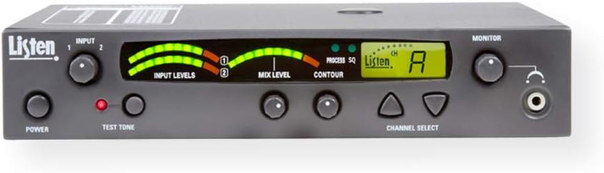 Listen Technologies LT-800-072-01 Stationary 72 MHz RF Transmitter, LCD Display, Channel Lock Status Information, Built-in Auto Processor, 57 Selectable Channels, VU Level Meter, Dark Gray