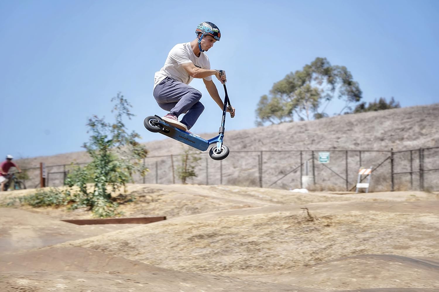 Mongoose Tread Kids and Adult Freestyle Dirt Scooter, 200mm Big Air Filled Tires, Great for Dirt and Gravel, Ages 8 Years and Up, Max Rider Weight 220 Pounds