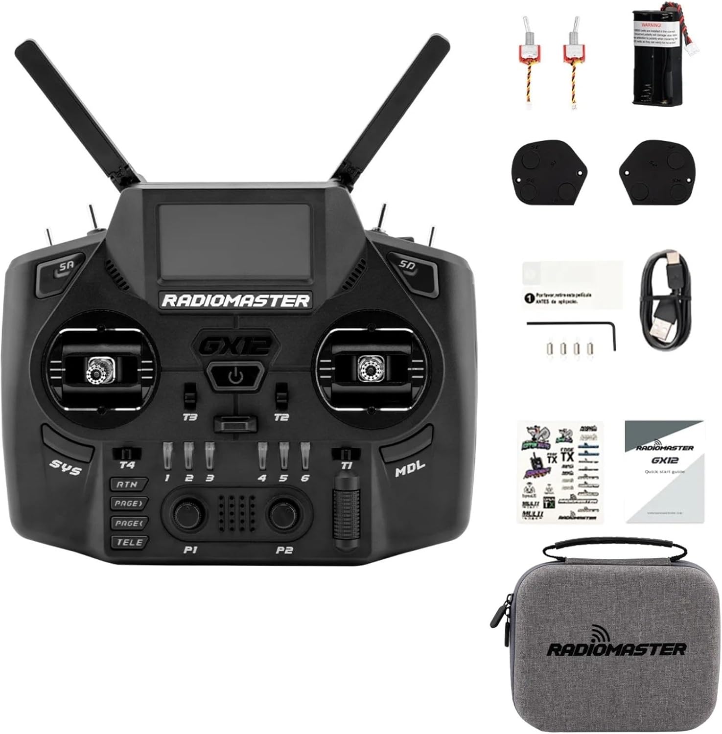 RadioMaster GX12 RC Transmitter - CNC Hall Gimbal, Dual Band Antenna, ExpressLRS & Gemini XROSSBAND - 3D Configurable for Drone & RC Control Model 2