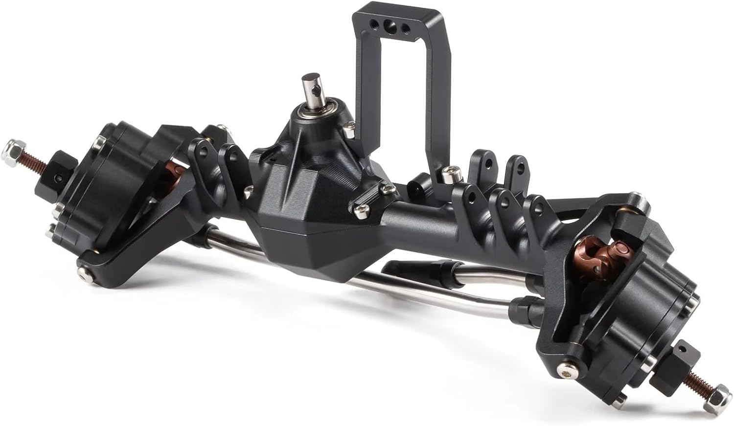 RC Front Rear Drive Axle Compatible with Axial for Capra for SCX10 III RC Car Cheater Rigs Aluminum Offset Portal Axle with Servo Mount Upgrade Parts(Black,Front and Rear)