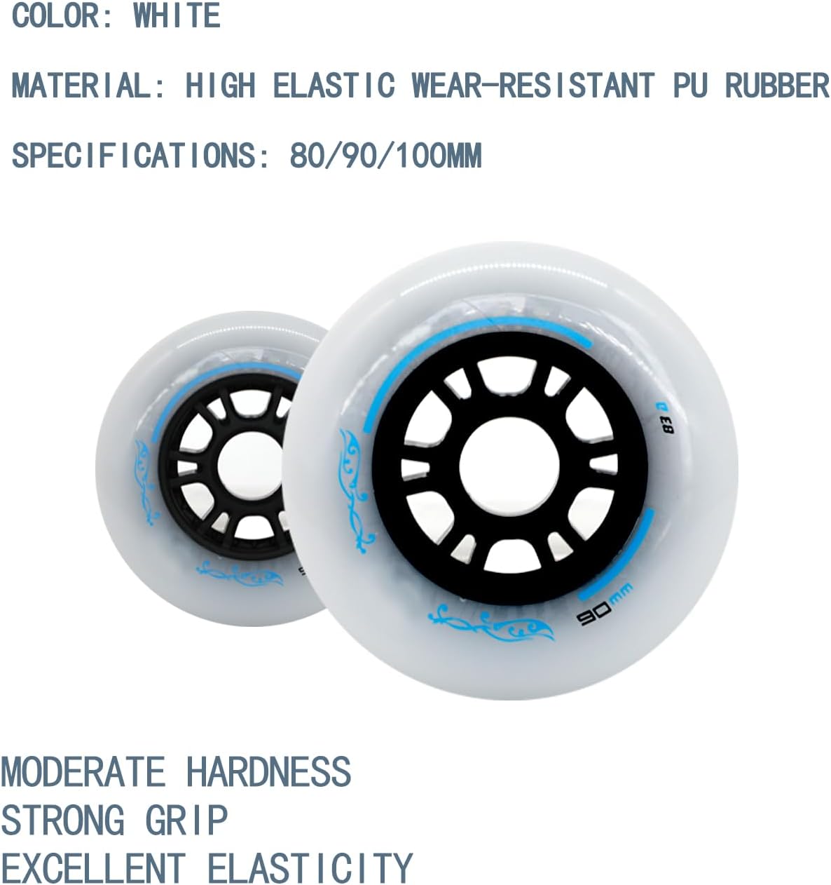 Inline Skate Wheels for Outdoor Indoor Double-Hardness 83A Professional Speed Skating Inline Skate Replacement Wheel 80mm 90mm 100mm 6-Pack White