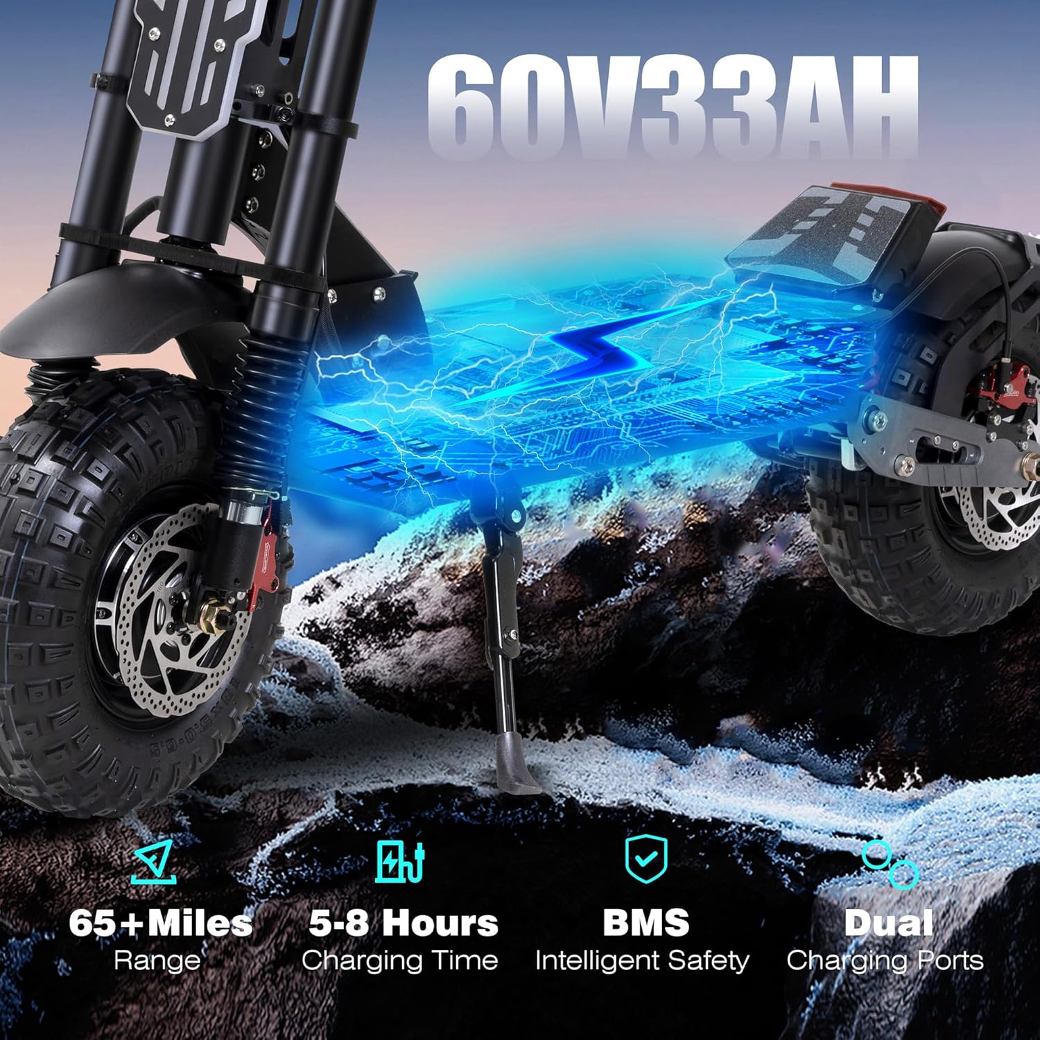 Electric Scooter Adult, 7000W Motor, 60V 33Ah Battery, 55 mph, Max 65 Miles Range, Hydraulic Suspension, Hydraulic Brakes, 13