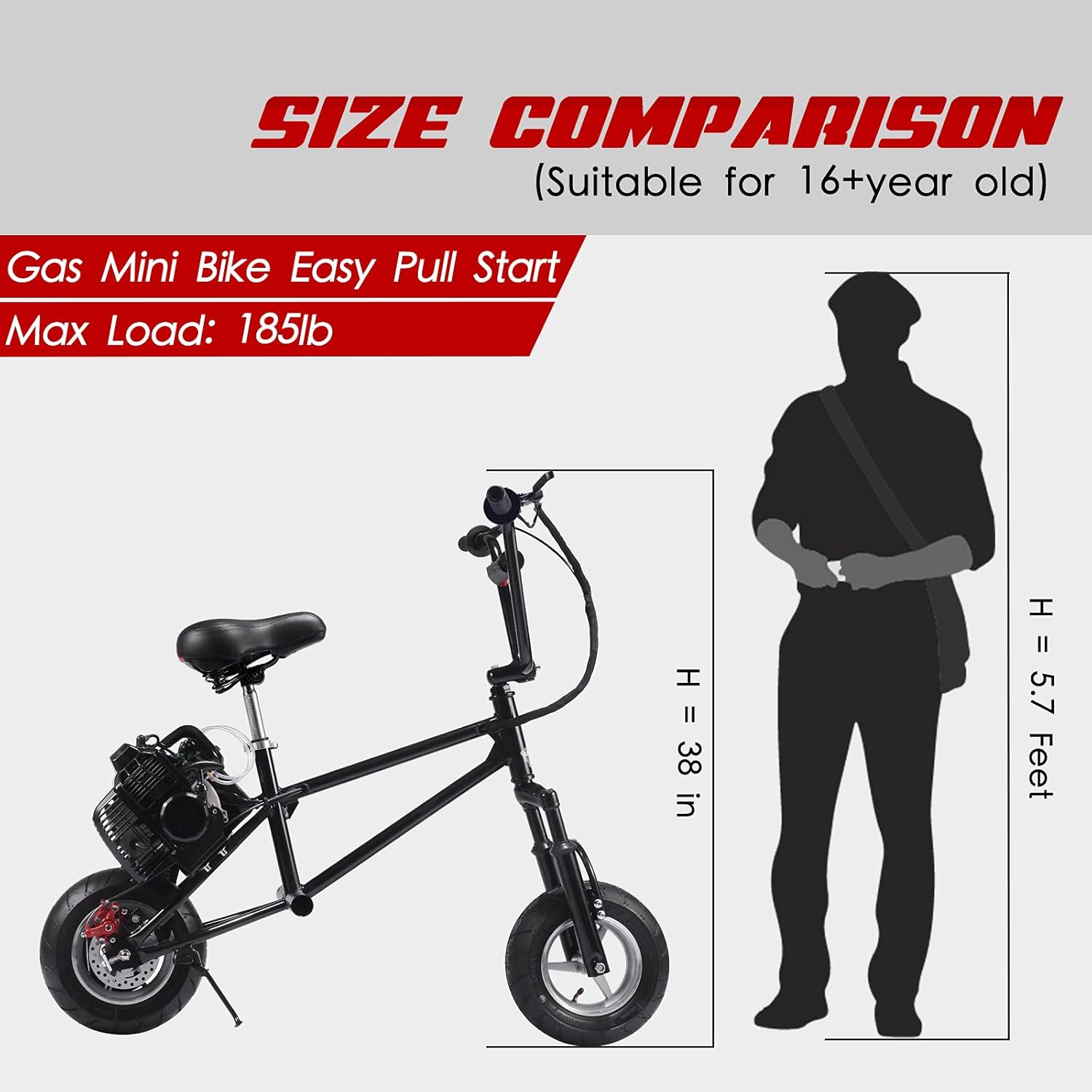 Gas Mini Bike V2 2-Stroke, Air Cooled, Adult Super Scooter, Gas Youth Mini Cross Country Bike, Motorcycle Cross Country Bike, EPA Approved, 13+ Years Old
