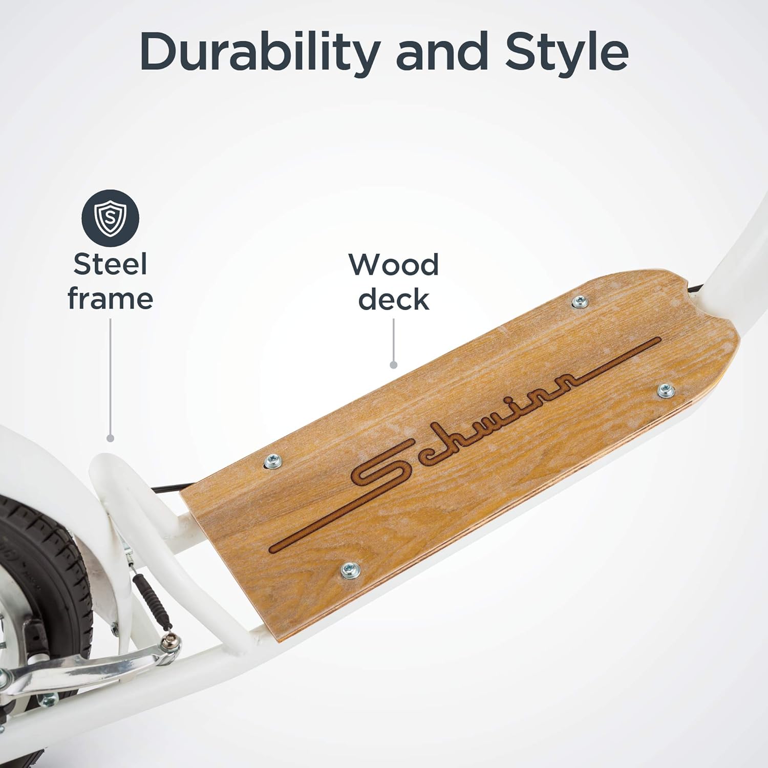 Schwinn Shuffle or Shuffle Deluxe Adult Kick Scooter, 26 Inch Front Wheel & 20 Inch Rear Wheel, Smooth Ride, Durable Steel Frame, Fenders, Front & Rear Linear Pull Brakes, Two Wheel Scooter for Adults