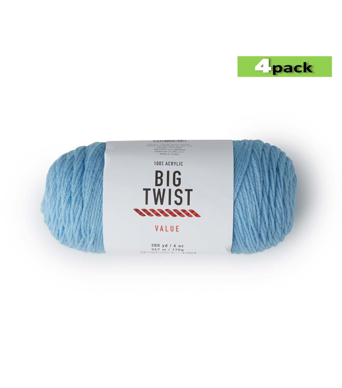 4pk Solid Cornflower Medium Weight Acrylic 380yd Value Yarn by Big Twist