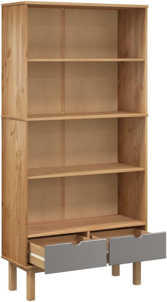VRAXO Bookcase OTTA with 2 Drawers Brown and Gray Solid Wood Pine,Bookcases & Standing Shelves-71.83lbs