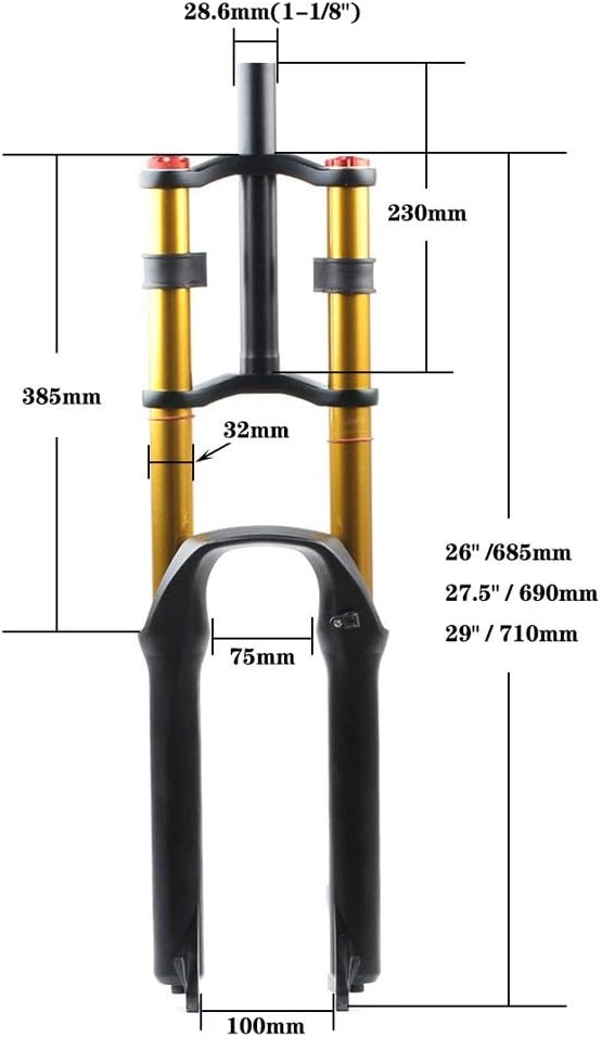 26/27.5/29 Inch Double Shoulder Suspension Fork, Magnesium Alloy Rebound Adjusyment Air Front Forks