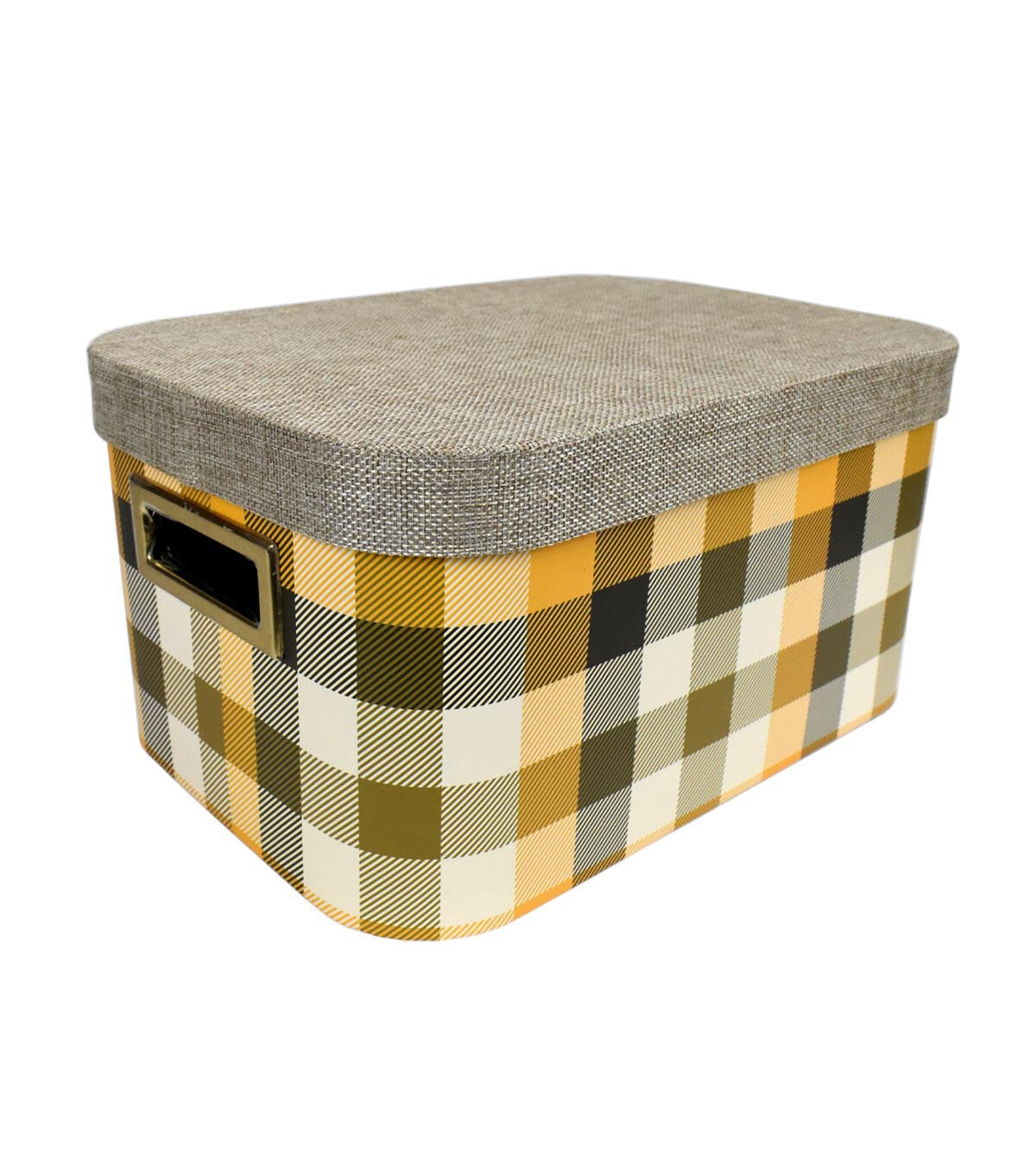 13 Yellow Buffalo Checks Oval Lidded Box With Cutout Handles