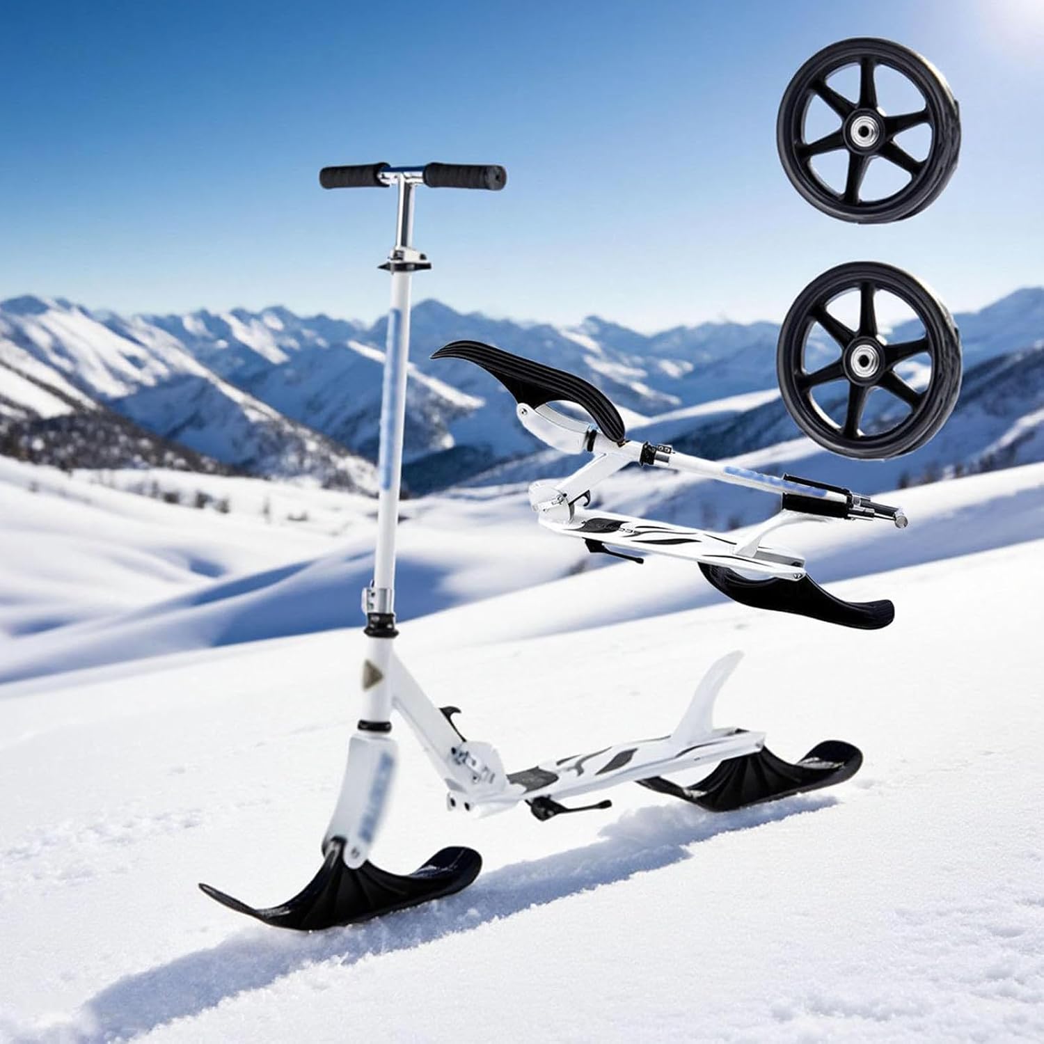 NYANS 2-in-1 Foldable Kick Scooter with Two Wheels, Adjustable Handlebar, Smooth Ride, Outdoor Ice Skating Sleds, for 3-15 Years Old Boys and Girls Ideal Outdoor Sports