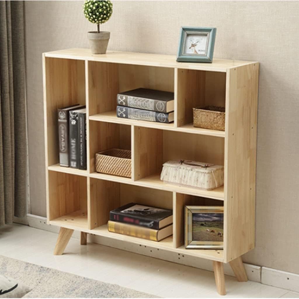 PAASHE Solid Wood Bookshelf Cabinet Leg Frame Design Bookcase Open Compartment Rack Bookcase Large Capacity 8 Grid Bookshelves