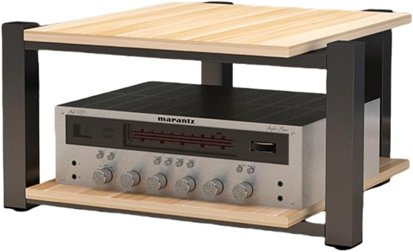 KGPGNYMYHA 4 Tier TV Rack Metal Frame AV Media Stand Rack Audio Tower Wooden Corner Entertainment Center Stereo System/Multimedia/Phono Rack(Natural