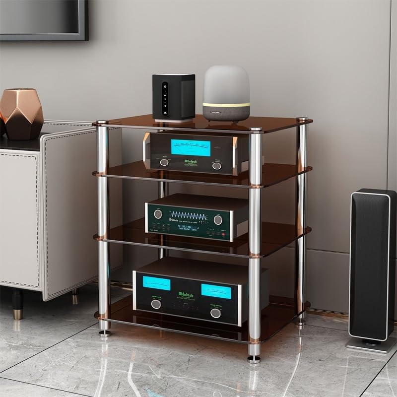 Diodceraic 1/2/3/4-Tier Stereo Rack AV Media Stand with Tempered Glass Shelves