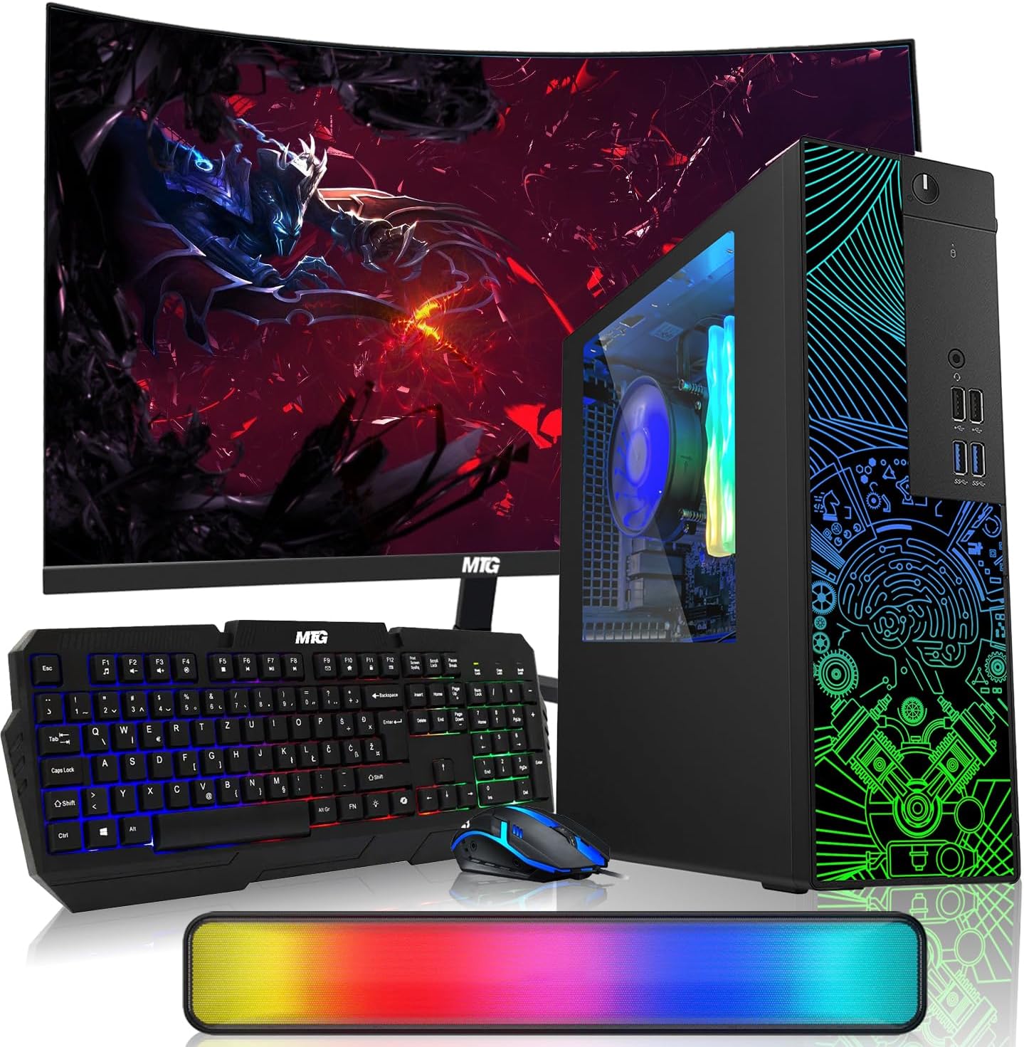 TechMagnet RGB Desktop Computer PC - Intel Core i5, 16GB ARGB RAM, 1TB SSD, 24 inch Curved Monitor with AI-Enabled RGB Keyboard Mouse and RGB Soundbar Windows 11 (Renewed)