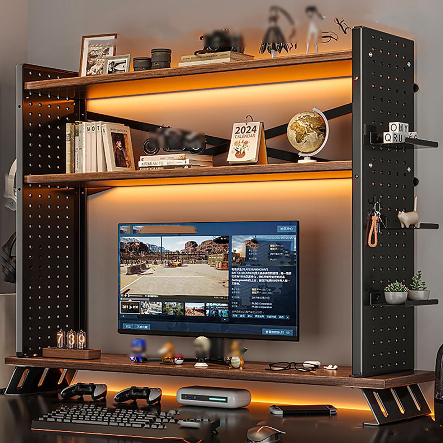 Gaming Desk Accessories Desk Organizer Shelf, Desktop Bookcase for Computer Desk, Multipurpose Countertop Display Shelf, Adjustable Bookshelf Storage Rack(Color:Black,Size:100*20*93cm/39*8*37in)