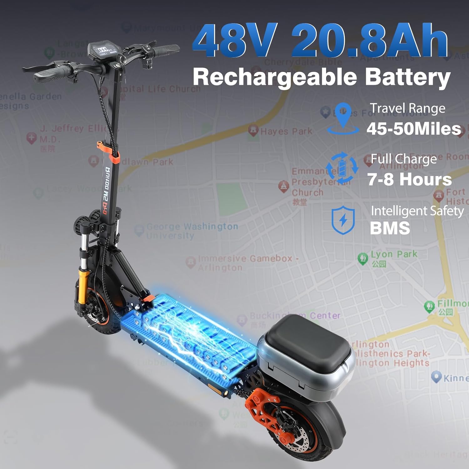 Off Road Electric Scooter for Adults – 5000W/1600W Fast E Scooter, 35/50Miles Long Range, 35/45MPH Max Speed, Heavy Duty 400 LB Capacity,Foldable Kick Scooter with Full Suspension for Commuter Outdoor