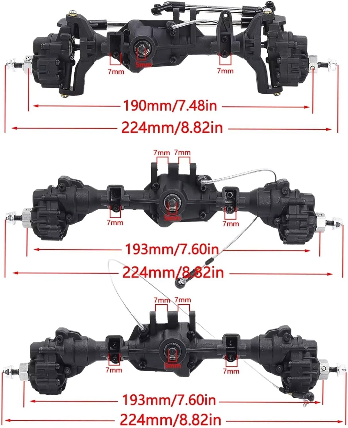 for TRX-4 6WD for 1:10 RC Crawler Upgrade Complete Front Middle Rear Differential Portal Axle with T-Lock High Ground Clearance RC Car Parts(Front Middle Rear)