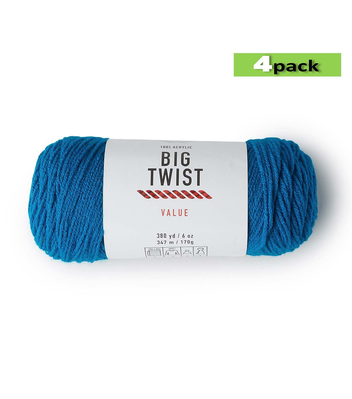 4pk Solid Sapphire Medium Weight Acrylic 380yd Value Yarn by Big Twist