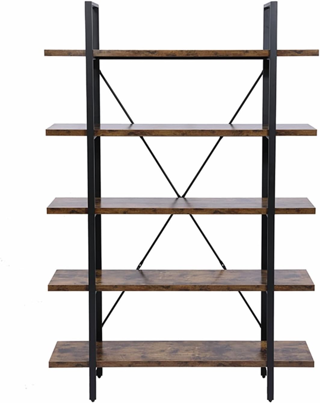 KIRANDY 5-Tier Industrial Bookcase with Rustic Wood Shelf and Metal Frame Large Open Display Bookshelf for Living Room Hallway (Color : Brown)