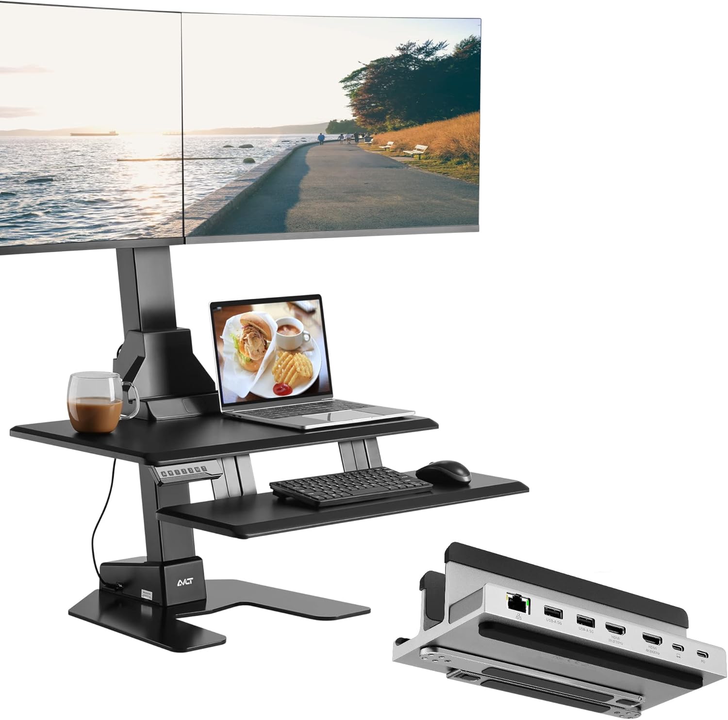 AVLT Dual Monitor Standing Desk and AceProAV Laptop Dock