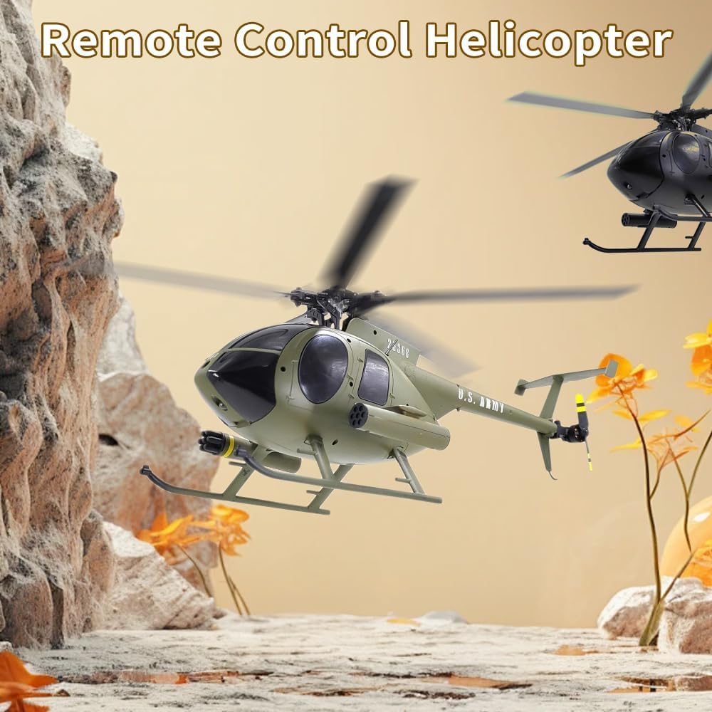 Remote Control Helicopter, C189 MD500 RC Helicopter Model, 1/28 Scale 4CH Single-Rotor Helicopters with 6-Axis Gyro and Brushless Motor, 2.4GHz RC Aircraft for Adults, 2 Batteries (Green)