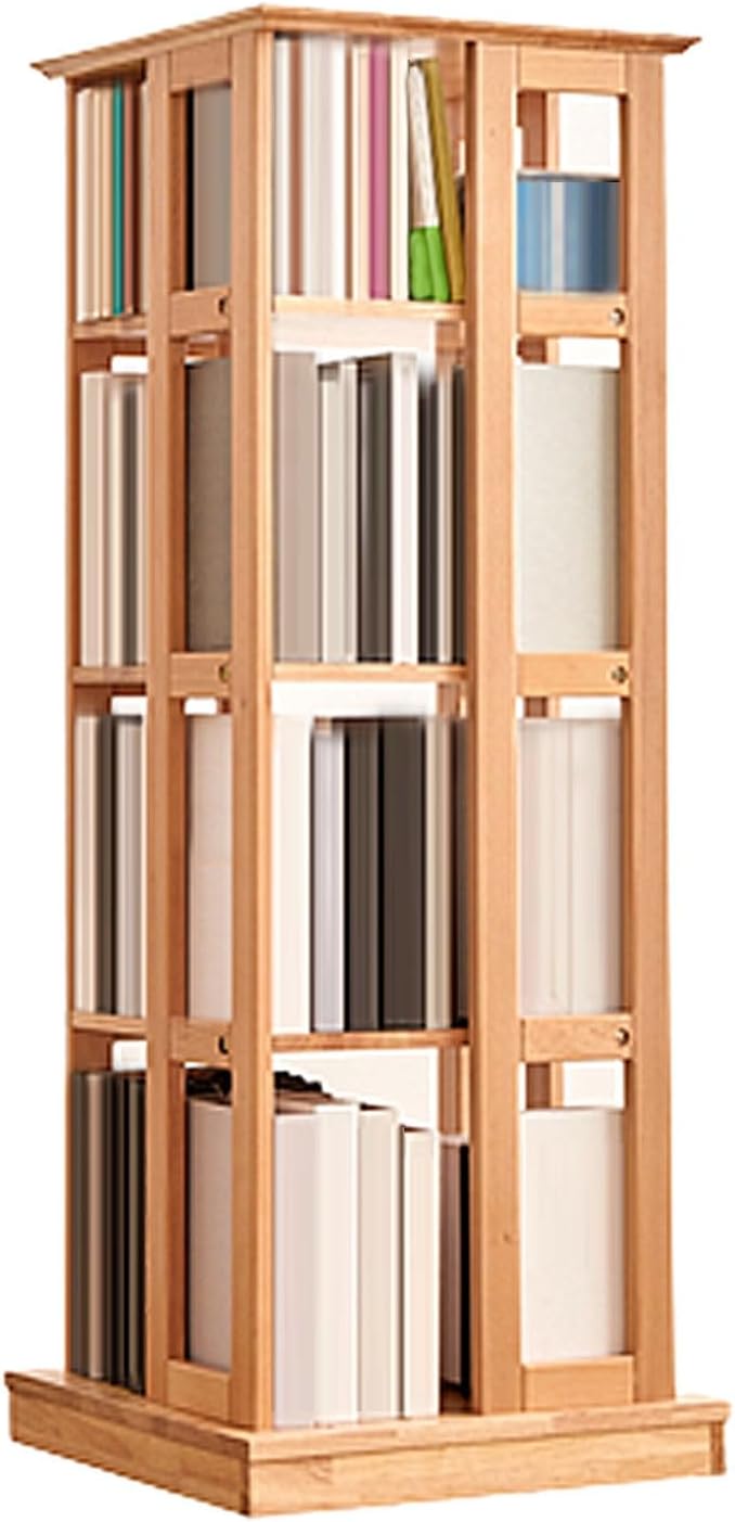 GAMAK Rotating Bookshelf 360° Display 4 Tier Revolving Bookcase with Brake Wheels Small Corner Bookshelf for Small Space Floor-Standing Storage Display Rack (Color : Wood)